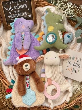 Itzy Ritzy Baby Sensory & Teether Toy Bundle - Set of 4 (Dino, Bunny, Bear) EUC